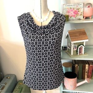 PerSeption Concept Black Purple and White Patterned Blouse